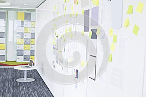 Sticky notepapers on wall in creative office space