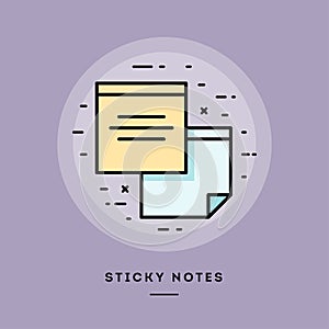 Sticky notes, flat design thin line banner.