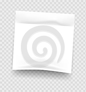 Sticky notes. Realistic white notepad sheet, square empty list reminder with glue, stickable edge paper, office