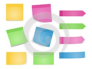 Sticky notes. Set of color sheets of note papers. Vector illustration of paper lists with different color and shadow