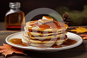 Sticky Pancakes maple syrup flower. Generate Ai