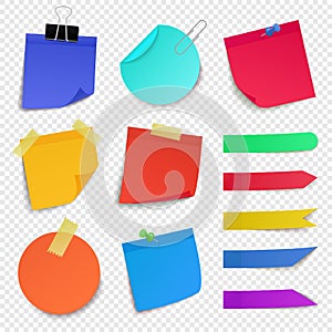 Sticky paper notes. Notepaper sheet, paper memo colorful stickers, sticky business post it pin note isolated vector