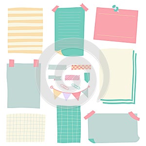 Sticky paper notes. Notepaper sheet, paper memo colorful stickers, sticky business post pin note isolated vector illustration