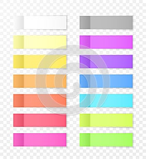 Sticky Paper Notes with Shadow Effect. Blank Color Memo Note Stickers for Posting Isolated on Transparent Background. Vector Illus