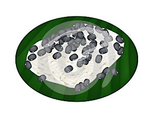 Sticky Rice and Black Beans on Banana Leaf