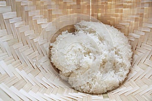 Sticky rice in old wooden steamer