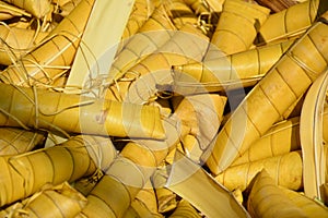 Sticky rice suman wrapped on banana leaf