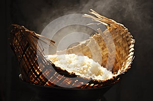 Sticky rice in wicker steamer