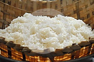 Sticky rice in wicker steamer