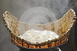 Sticky rice in wicker steamer