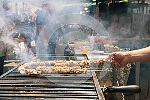 Stigghiole famous grilled street food, Ballaro market in Palermo