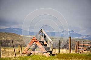 Stile Over Fence Farm Scene In Colorado With Black Mountain Bears Ears Background