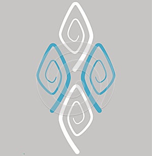 Stilized sea wave ornament design element. Iterative teal and white spirals curl on gray background