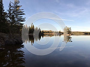 Glass like view of the water of Lake of the Woods