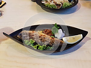 Still image of Japanese grilled mackerel fish - Saba shioyaki