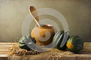 Still life with acorn squash photo