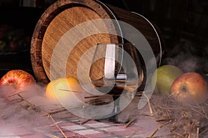 Still life with alcohol and apples