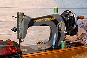 Still life with antique sewing machine