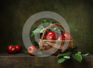 Still life with apples in basket