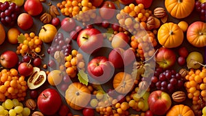 Still Life of Apples, Pumpkins and Grapes