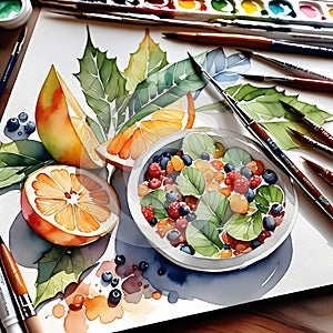 Still life as a watercolor painting, AI-Images