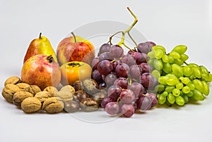 Still life, autumn food on white background