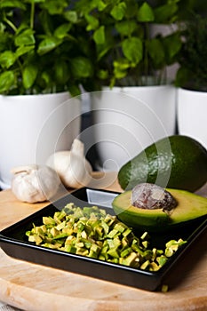 Still life of avocado fruit cut for a meal