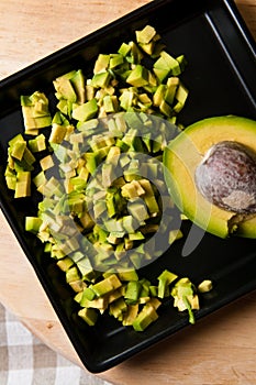 Still life of avocado fruit cut for a meal