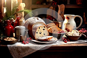 Still life baking christmas scene, photography,Realistic Detail, Super resolution, ultra high details. Generative AI