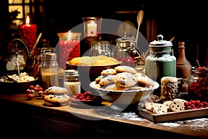 Still life baking christmas scene, photography,Realistic Detail, Super resolution, ultra high details. Generative AI