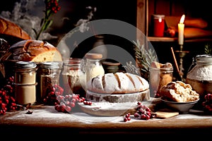 Still life baking christmas scene, photography,Realistic Detail, Super resolution, ultra high details. Generative AI