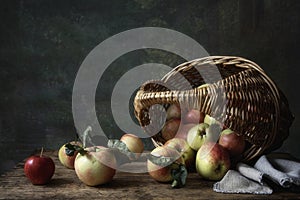 Still life with basket of apples