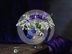 Still life with beautiful bouquet of spring flowers