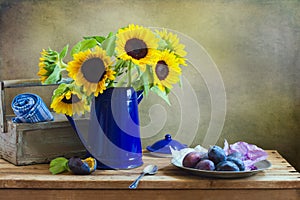 Still life with beautiful sunflower bouquet