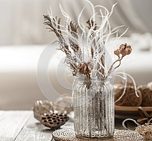 Still life beautiful vase with dried flowers