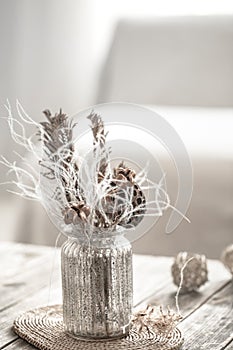 Still life beautiful vase with dried flowers