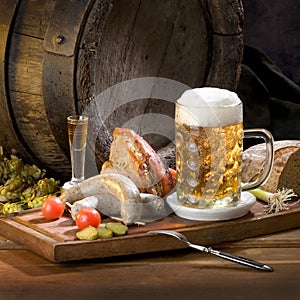 Still life with beer and food