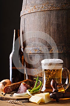 Still life with beer and food