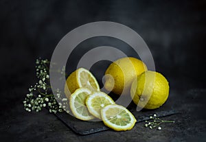 still life of berries and fruits on the table on a dark background High quality photo