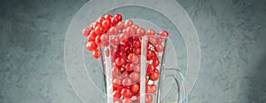 Still life berries of a viburnum in a glass and honey