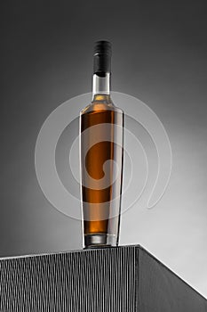 Whiskey, cognac, brandy, bourbon, rum, scotch. Strong alcohol drink close-up..