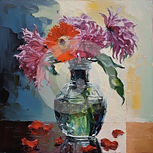 Still life with bouquet of dahlias