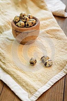 Still life with a bowl of quail eggs