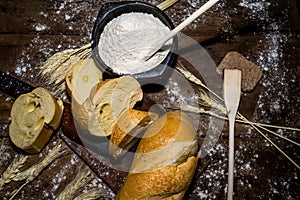 Still life of bread and wheat flour