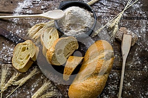 Still life of bread and wheat flour