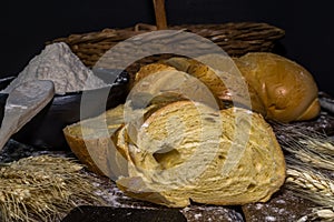 Still life of bread and wheat flour