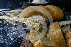 Still life of bread and wheat flour