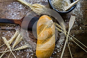 Still life of bread and wheat flour
