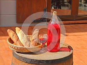 Still life with bread and wine