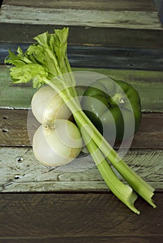 Still Life of the Cajun Trinity Onion, Celery and Green Pepper